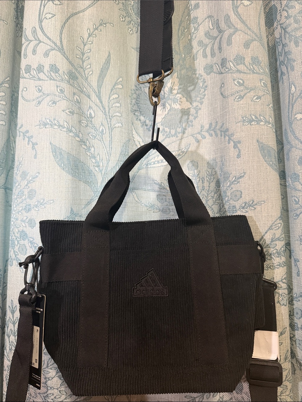adidas Black Corduroy Tote with Adjustable shoulder Strap